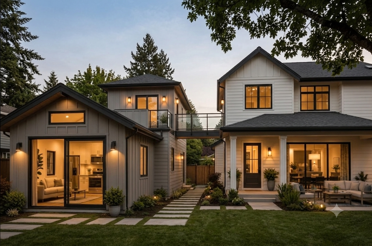 Gemini-Generated-Image-ntmfk1ntmfk1ntmf.png Modern farmhouse-style ADU with wraparound windows lit at night